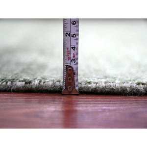 8'8"x11'6" Basil Green, Hand Spun Ghazni Wool, Plain Solid Pattern, Hand Knotted, Lush And Plush, Oriental Rug FWR120840