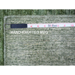 8'8"x11'6" Basil Green, Hand Spun Ghazni Wool, Plain Solid Pattern, Hand Knotted, Lush And Plush, Oriental Rug FWR120840