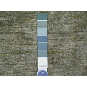 8'5"x11'5" Reseda Green, Hand Spun Ghazni Wool, Plain Solid Pattern, Hand Knotted, Lush And Plush, Oriental Rug FWR120852