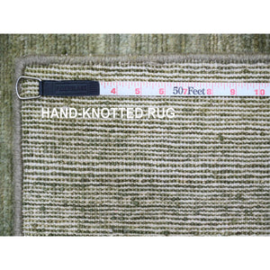 8'5"x11'5" Reseda Green, Hand Spun Ghazni Wool, Plain Solid Pattern, Hand Knotted, Lush And Plush, Oriental Rug FWR120852