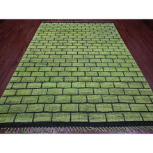 Load image into Gallery viewer, 8&#39;2&quot;x10&#39;6&quot; Pear Green, Hand Knotted, Moroccan Weave with All Over Brick Design, Pure Wool, Oriental Rug FWR120882