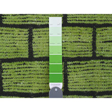 Load image into Gallery viewer, 8&#39;2&quot;x10&#39;6&quot; Pear Green, Hand Knotted, Moroccan Weave with All Over Brick Design, Pure Wool, Oriental Rug FWR120882