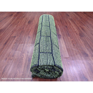 8'2"x10'6" Pear Green, Hand Knotted, Moroccan Weave with All Over Brick Design, Pure Wool, Oriental Rug FWR120882