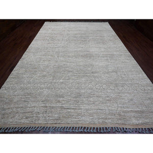 9'8"x14'7" Stone Gray, Moroccan Weave With Textured And Variegated Design, Hand Knotted, 100% Wool, Oriental Rug FWR120888