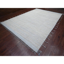 Load image into Gallery viewer, 10&#39;2&quot;x14&#39;7&quot; Oyster Gray, Moroccan Weave With Minimalist Line Design, Textured And Variegated Pile, Hand Knotted, 100% Wool, Oriental Rug FWR120894