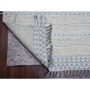 10'2"x14'7" Oyster Gray, Moroccan Weave With Minimalist Line Design, Textured And Variegated Pile, Hand Knotted, 100% Wool, Oriental Rug FWR120894