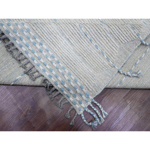 10'2"x14'7" Oyster Gray, Moroccan Weave With Minimalist Line Design, Textured And Variegated Pile, Hand Knotted, 100% Wool, Oriental Rug FWR120894