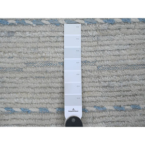 10'2"x14'7" Oyster Gray, Moroccan Weave With Minimalist Line Design, Textured And Variegated Pile, Hand Knotted, 100% Wool, Oriental Rug FWR120894
