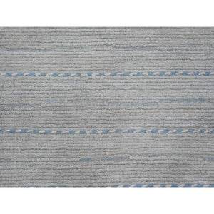 10'2"x14'7" Oyster Gray, Moroccan Weave With Minimalist Line Design, Textured And Variegated Pile, Hand Knotted, 100% Wool, Oriental Rug FWR120894