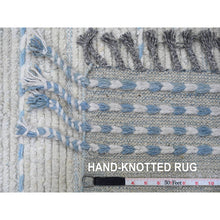 Load image into Gallery viewer, 10&#39;2&quot;x14&#39;7&quot; Oyster Gray, Moroccan Weave With Minimalist Line Design, Textured And Variegated Pile, Hand Knotted, 100% Wool, Oriental Rug FWR120894