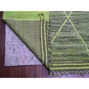 11'7"x14'8" Shades Of Green, Modernistic Swedish Design And Weave, Criss Cross Pattern, 100% Wool, Hand Knotted, Oriental Rug FWR120900