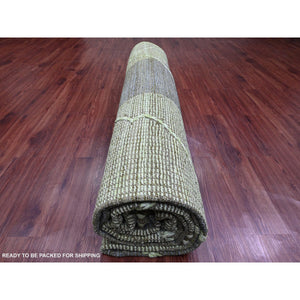 11'7"x14'8" Shades Of Green, Modernistic Swedish Design And Weave, Criss Cross Pattern, 100% Wool, Hand Knotted, Oriental Rug FWR120900