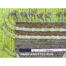 Load image into Gallery viewer, 11&#39;7&quot;x14&#39;8&quot; Shades Of Green, Modernistic Swedish Design And Weave, Criss Cross Pattern, 100% Wool, Hand Knotted, Oriental Rug FWR120900