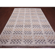 Load image into Gallery viewer, 8&#39;1&quot;x10&#39;5&quot; Chiffon White, Moroccan Weave with Soft and Balanced Colors Box Design, Hand Knotted, Soft Wool, Tone on Tone, Textured Pile, Oriental Rug FWR120906