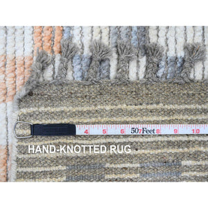 8'1"x10'5" Chiffon White, Moroccan Weave with Soft and Balanced Colors Box Design, Hand Knotted, Soft Wool, Tone on Tone, Textured Pile, Oriental Rug FWR120906