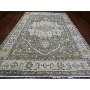 10'x13'8" Cedar Brown, Serapi Heriz Revival, Vegetable Dyes, High Mountain Ghazni Wool, Soft Pile, Hand Knotted, Denser Weave, Oriental Rug FWR120924