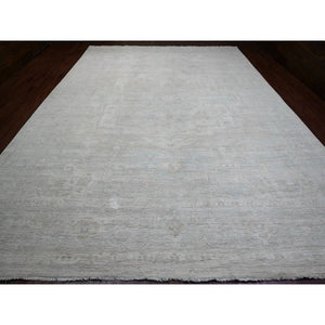11'5"x15'9" Chiffon White, Washed Out Serapi Heriz, High Mountain Ghazni Wool, Peshawar, Hand Knotted, Denser Weave, Oversized, Oriental Rug FWR120930