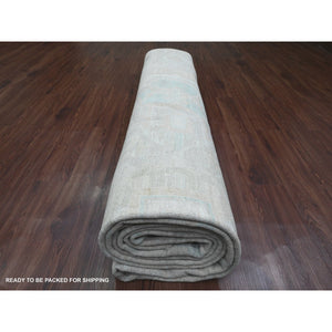 11'5"x15'9" Chiffon White, Washed Out Serapi Heriz, High Mountain Ghazni Wool, Peshawar, Hand Knotted, Denser Weave, Oversized, Oriental Rug FWR120930