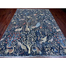 Load image into Gallery viewer, 8&#39;x10&#39; Space Cadet Blue, Afghan Peshawar with Birds of Paradise Design, Hand Knotted, Soft Wool, Vegetable Dyes, Oriental Rug FWR120948