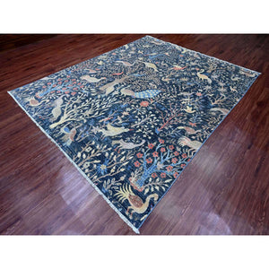 8'x10' Space Cadet Blue, Afghan Peshawar with Birds of Paradise Design, Hand Knotted, Soft Wool, Vegetable Dyes, Oriental Rug FWR120948