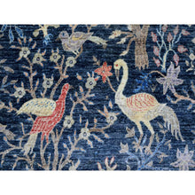 Load image into Gallery viewer, 8&#39;x10&#39; Space Cadet Blue, Afghan Peshawar with Birds of Paradise Design, Hand Knotted, Soft Wool, Vegetable Dyes, Oriental Rug FWR120948