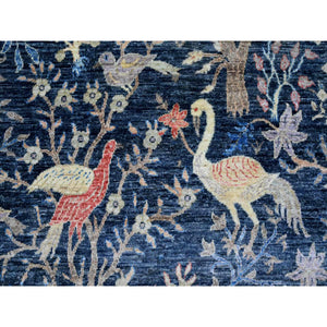 8'x10' Space Cadet Blue, Afghan Peshawar with Birds of Paradise Design, Hand Knotted, Soft Wool, Vegetable Dyes, Oriental Rug FWR120948