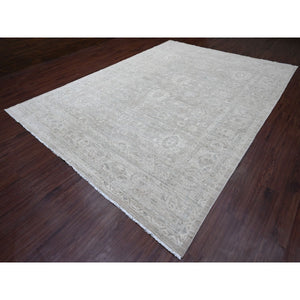 9'9"x13'2" Stone Gray, Washed Out Peshawar with All Over Leaf Pattern, Hand Knotted, Natural Dyes, 100% Wool, Oriental Rug FWR120960