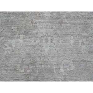 9'9"x13'2" Stone Gray, Washed Out Peshawar with All Over Leaf Pattern, Hand Knotted, Natural Dyes, 100% Wool, Oriental Rug FWR120960