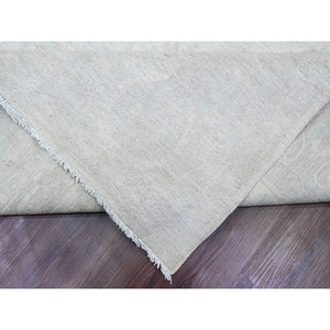 10'x13' Pearl White, Stone Washed Peshawar With All Over Pattern, Hand Knotted, Vegetable Dyes, Pure Wool, Oriental Rug FWR120966