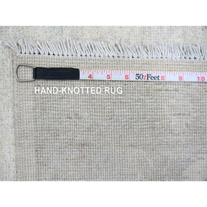 10'x13' Pearl White, Stone Washed Peshawar With All Over Pattern, Hand Knotted, Vegetable Dyes, Pure Wool, Oriental Rug FWR120966