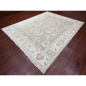 9'1"x11'4" Cedar Brown, Washed Out Peshawar With All Over Leaf Pattern, Natural Dyes, 100% Wool, Hand Knotted, Oriental Rug FWR120984