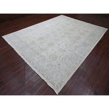 Load image into Gallery viewer, 9&#39;2&quot;x11&#39;10&quot; Pearl White, Washed Out Peshawar with All Over Leaf Design, Hand Knotted, Vegetable Dyes, 100% Wool, Oriental Rug FWR121002