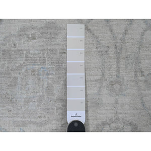 9'2"x11'10" Pearl White, Washed Out Peshawar with All Over Leaf Design, Hand Knotted, Vegetable Dyes, 100% Wool, Oriental Rug FWR121002