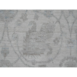 9'2"x11'10" Pearl White, Washed Out Peshawar with All Over Leaf Design, Hand Knotted, Vegetable Dyes, 100% Wool, Oriental Rug FWR121002