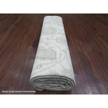 Load image into Gallery viewer, 9&#39;2&quot;x11&#39;10&quot; Pearl White, Washed Out Peshawar with All Over Leaf Design, Hand Knotted, Vegetable Dyes, 100% Wool, Oriental Rug FWR121002