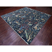 Load image into Gallery viewer, 10&#39;1&quot;x10&#39;1&quot; Denim Blue, Hand Knotted, Afghan Peshawar with Birds of Paradise Design, Soft and Shiny Wool, Vegetable Dyes, Square, Oriental Rug FWR121008