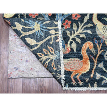 Load image into Gallery viewer, 10&#39;1&quot;x10&#39;1&quot; Denim Blue, Hand Knotted, Afghan Peshawar with Birds of Paradise Design, Soft and Shiny Wool, Vegetable Dyes, Square, Oriental Rug FWR121008