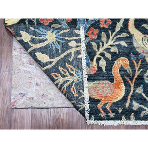 10'1"x10'1" Denim Blue, Hand Knotted, Afghan Peshawar with Birds of Paradise Design, Soft and Shiny Wool, Vegetable Dyes, Square, Oriental Rug FWR121008