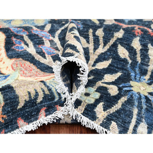 10'1"x10'1" Denim Blue, Hand Knotted, Afghan Peshawar With Birds Of Paradise Design, Soft And Shiny Wool, Vegetable Dyes, Square, Oriental Rug FWR121008