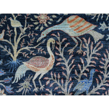 Load image into Gallery viewer, 10&#39;1&quot;x10&#39;1&quot; Denim Blue, Hand Knotted, Afghan Peshawar with Birds of Paradise Design, Soft and Shiny Wool, Vegetable Dyes, Square, Oriental Rug FWR121008