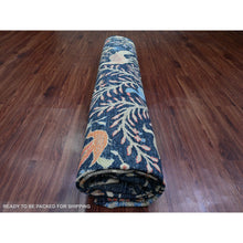 Load image into Gallery viewer, 10&#39;1&quot;x10&#39;1&quot; Denim Blue, Hand Knotted, Afghan Peshawar with Birds of Paradise Design, Soft and Shiny Wool, Vegetable Dyes, Square, Oriental Rug FWR121008