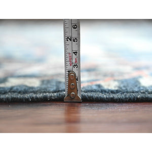 10'1"x10'1" Denim Blue, Hand Knotted, Afghan Peshawar with Birds of Paradise Design, Soft and Shiny Wool, Vegetable Dyes, Square, Oriental Rug FWR121008
