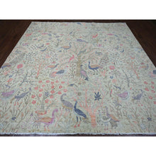Load image into Gallery viewer, 10&#39;x10&#39; Pistachio Green, Hand Knotted, Afghan Peshawar With Birds Of Paradise Design, Soft Wool, Natural Dyes, Square, Oriental Rug FWR121014