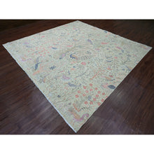 Load image into Gallery viewer, 10&#39;x10&#39; Pistachio Green, Hand Knotted, Afghan Peshawar With Birds Of Paradise Design, Soft Wool, Natural Dyes, Square, Oriental Rug FWR121014