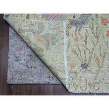 Load image into Gallery viewer, 10&#39;x10&#39; Pistachio Green, Hand Knotted, Afghan Peshawar With Birds Of Paradise Design, Soft Wool, Natural Dyes, Square, Oriental Rug FWR121014