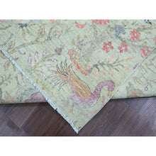 Load image into Gallery viewer, 10&#39;x10&#39; Pistachio Green, Hand Knotted, Afghan Peshawar With Birds Of Paradise Design, Soft Wool, Natural Dyes, Square, Oriental Rug FWR121014