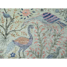Load image into Gallery viewer, 10&#39;x10&#39; Pistachio Green, Hand Knotted, Afghan Peshawar with Birds of Paradise Design, Soft Wool, Natural Dyes, Square, Oriental Rug FWR121014