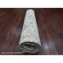 Load image into Gallery viewer, 10&#39;x10&#39; Pistachio Green, Hand Knotted, Afghan Peshawar with Birds of Paradise Design, Soft Wool, Natural Dyes, Square, Oriental Rug FWR121014