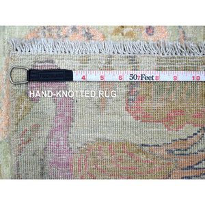 10'x10' Pistachio Green, Hand Knotted, Afghan Peshawar with Birds of Paradise Design, Soft Wool, Natural Dyes, Square, Oriental Rug FWR121014