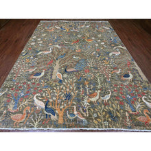 Load image into Gallery viewer, 9&#39;x12&#39; Dim Gray, Afghan Peshawar with Birds of Paradise Design, Soft and Velvety Wool, Hand Knotted, Vegetable Dyes, Oriental Rug FWR121044